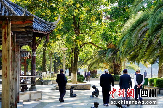 市民在“口袋公園”散步休閑。 平武縣委宣傳部供圖